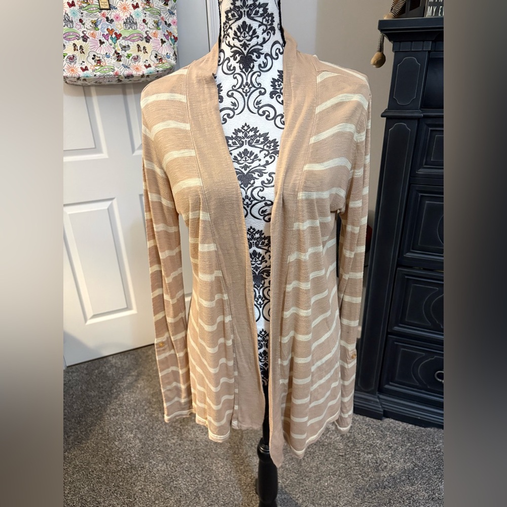 Striped Tan and Cream Cardigan size medium